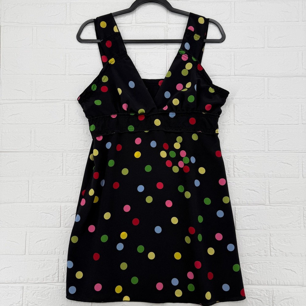 Lucy Love Polka Dot Dress Kids Size L Black Multicolor V-Neck Empire Mini